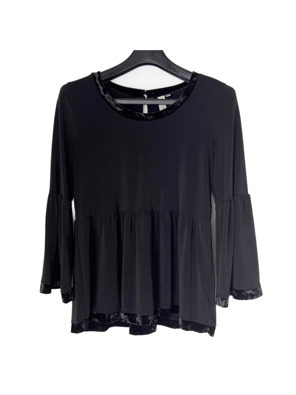 Allison Joy Babydoll Velvet Trim Flared Sleeve Top Sz M Whimsigoth Boho Witchy